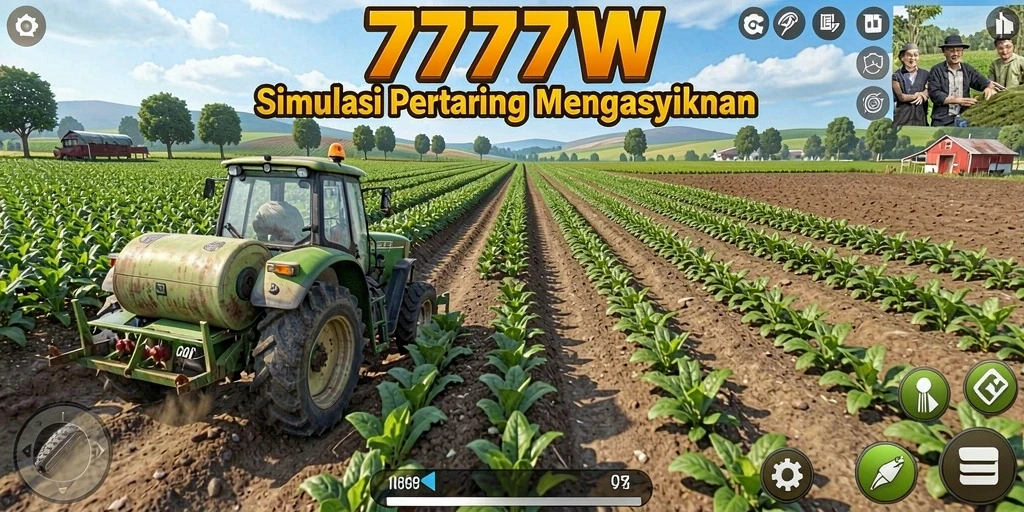 Screenshot gameplay 7777W menunjukkan aktivitas bertani yang seru
