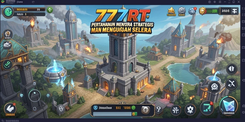 Tampilan gameplay 777RT menampilkan menara pertahanan yang strategis.