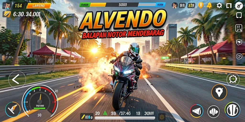 Gameplay seru ALVENDO dengan balapan motor yang menegangkan.