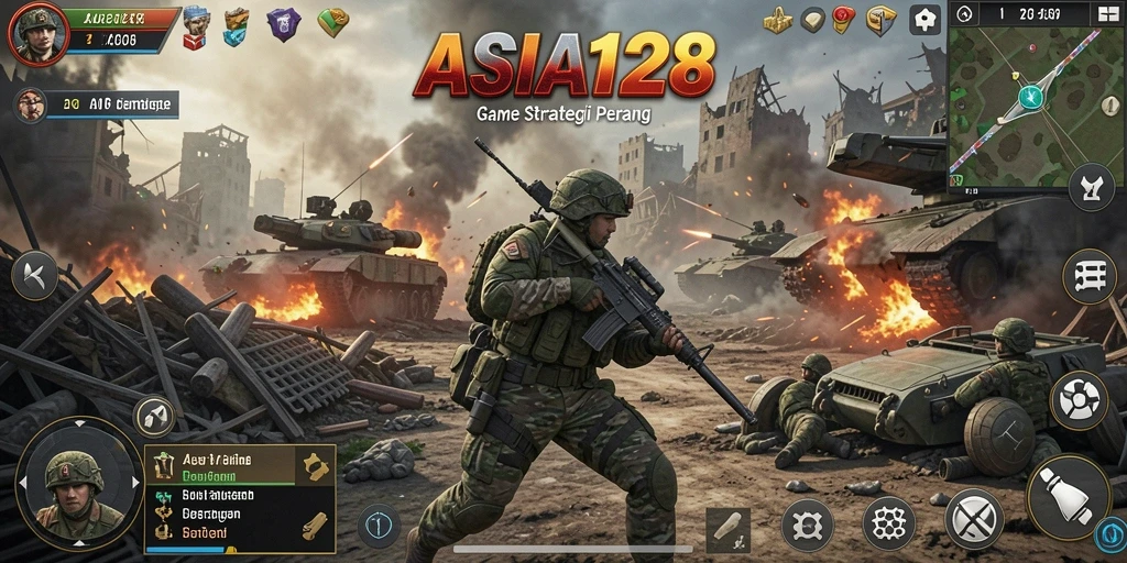Tangkapan layar gameplay <strong>ASIA128</strong> yang menunjukkan pertempuran epik dan strategi.