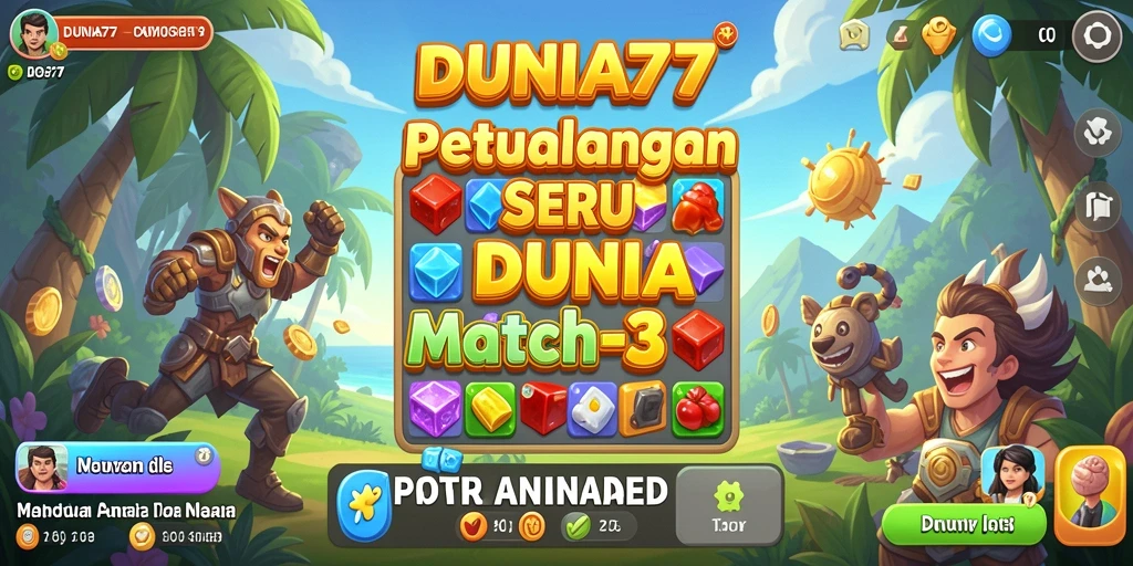 Screenshot gameplay DUNIA77 menampilkan aksi Match-3 yang seru.