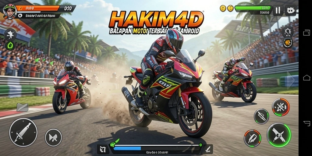 Tangkapan layar HAKIM4D menampilkan aksi balap motor yang seru dan grafis menawan.