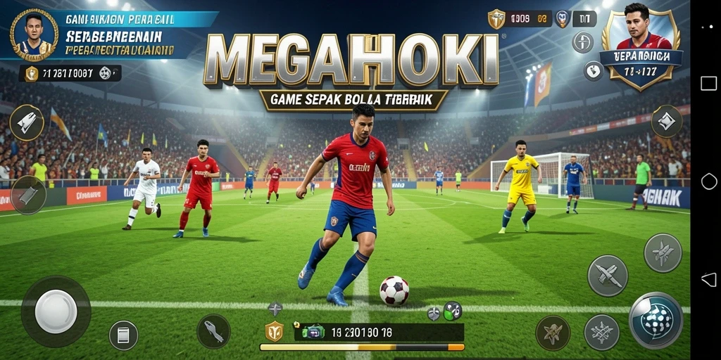 Tampilan gameplay seru di MEGAHOKI dengan aksi sepak bola nyata.