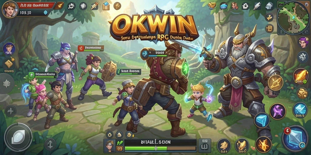 Tangkapan layar dari gameplay RPG OKWIN menampilkan pertarungan seru.