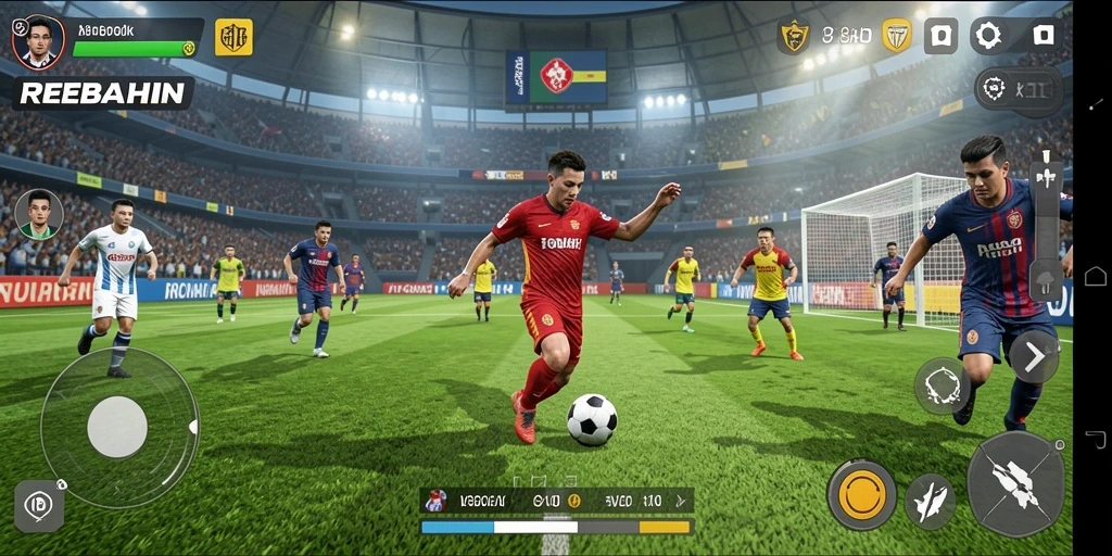 Tampilan gameplay menegangkan dalam game sepak bola REBAHIN.