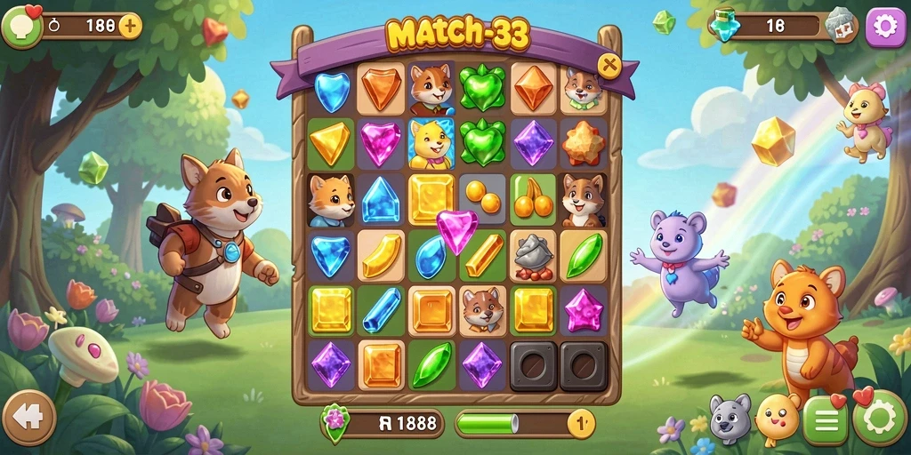 Screenshot gameplay RI188 menampilkan keseruan mencocokkan elemen.