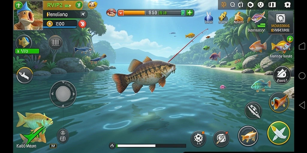 Screenshot gameplay RVIP2 yang menunjukkan aksi memancing seru.