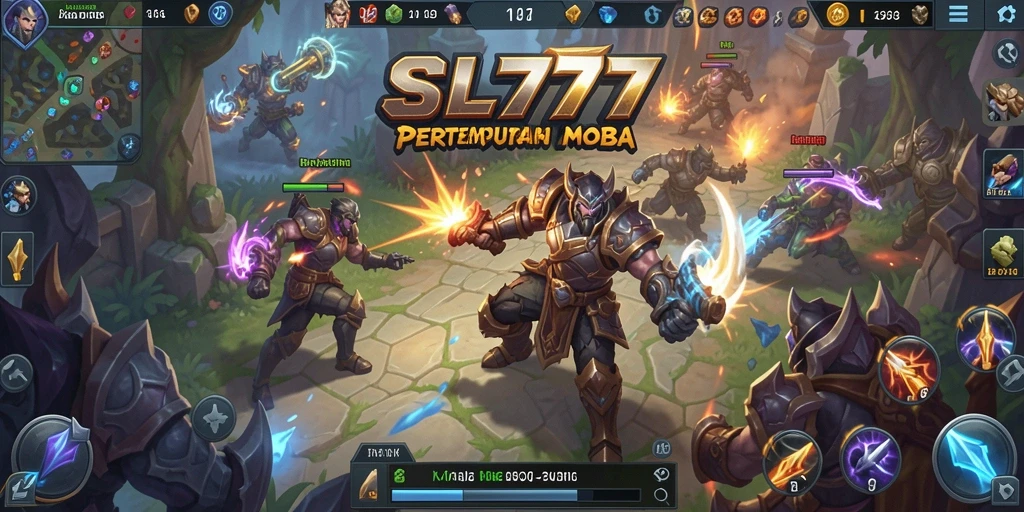 Screenshot utama SL777 menampilkan gameplay MOBA yang seru.