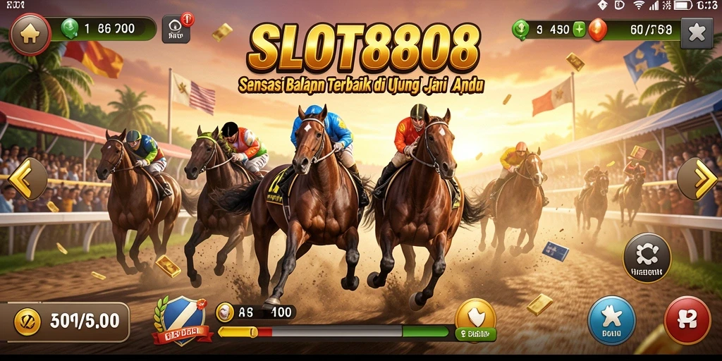 Gameplay SLOT8808 menampilkan aksi balap yang cepat dan mendebarkan.
