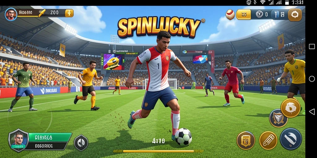 Screenshot gameplay SPINLUCKY menampilkan adegan pertandingan olahraga yang intens.
