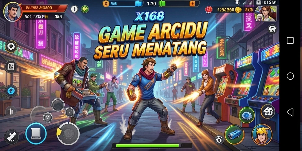 Screenshot gameplay X168 dengan grafis menarik dan karakter unik.